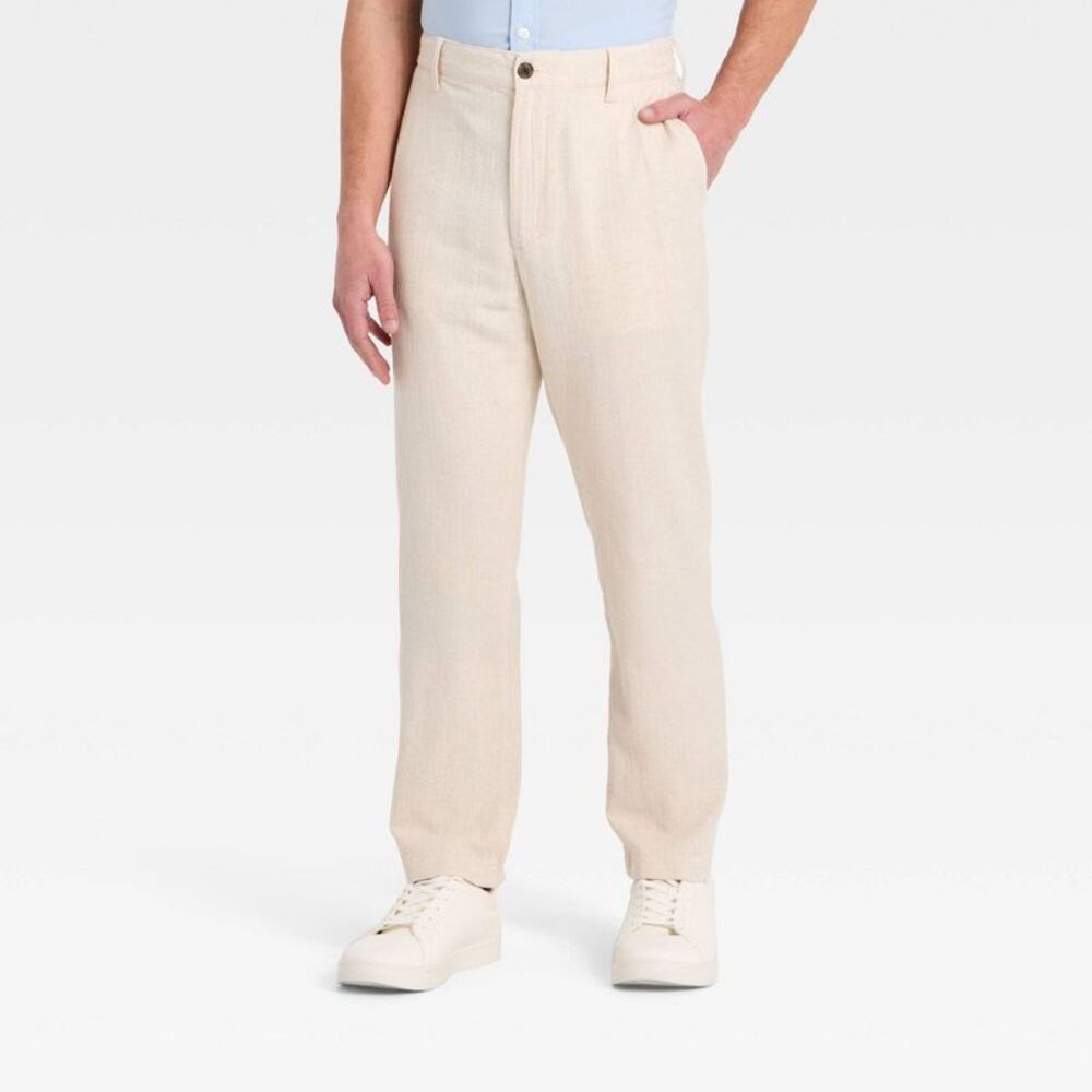 Men's Seersucker E-Waist Trousers - Goodfellow & Co Cream XXL